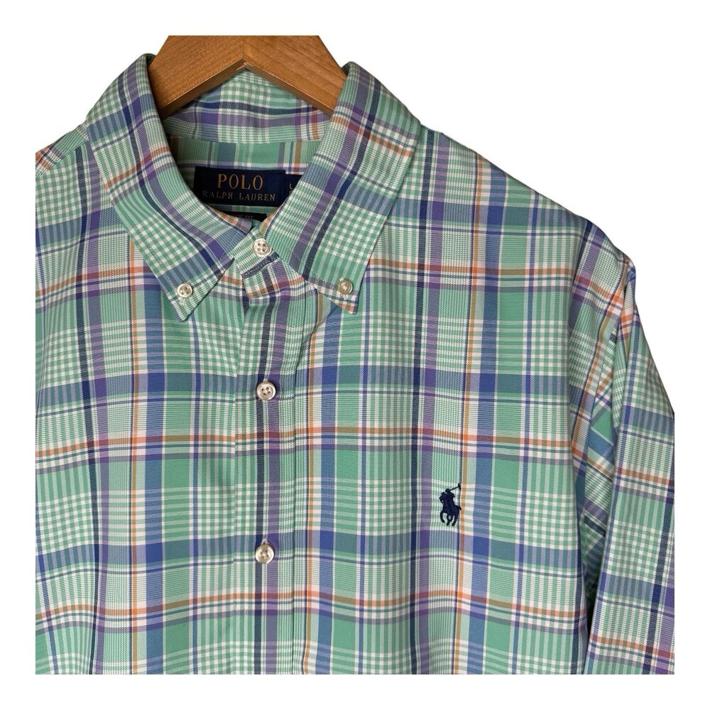 Polo Ralph Lauren Classic Fit Performance Dress Shirt Mens L Mint Green Plaid